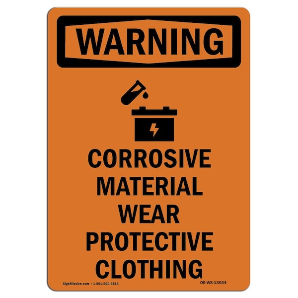 Safety Sign, OSHA WARNING, 5" Height, Corrosive Material, Portrait, 10PK
